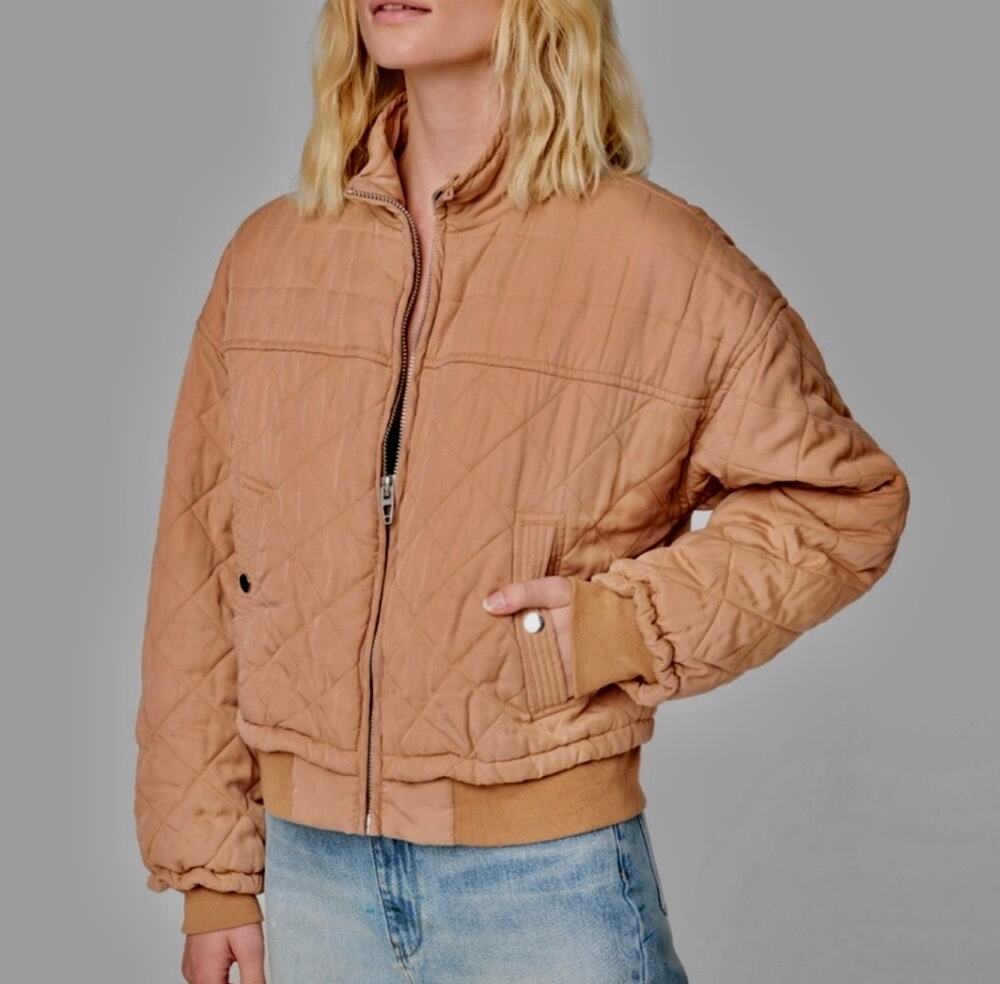 BlankNYC Quilted Bomber Jacket Large Camel